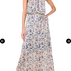 Halogen Floral Print Dress in Blue and Cream NWOT